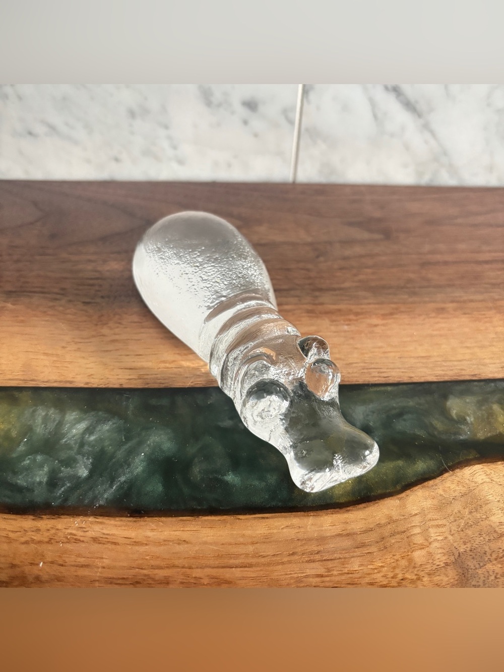 Vintage Kosta Boda Hippo Swimming, Bertil Vallien Glass Paperweight, Boda Zoo